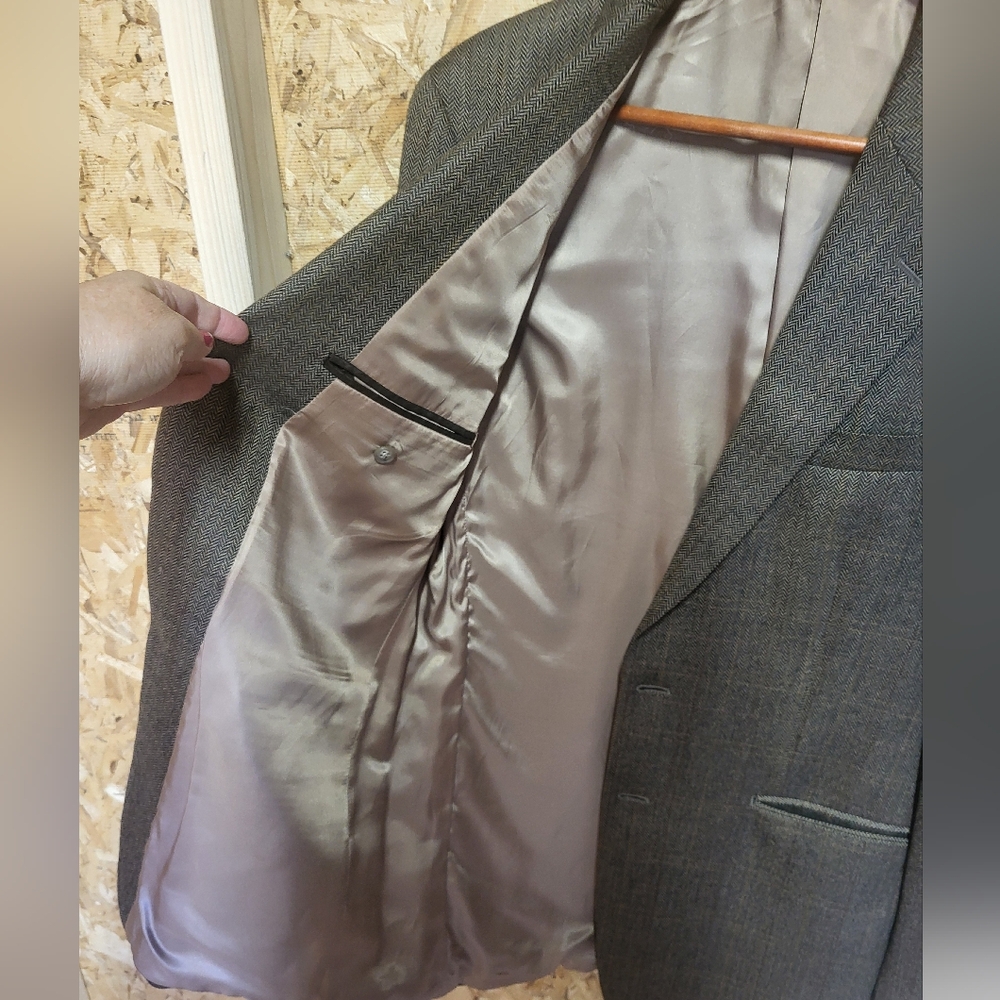 Lauren Ralph Lauren Herringbone Tweed Brown 100% Lambs Wool Mens Suit Blazer 40L - Picture 9 of 12